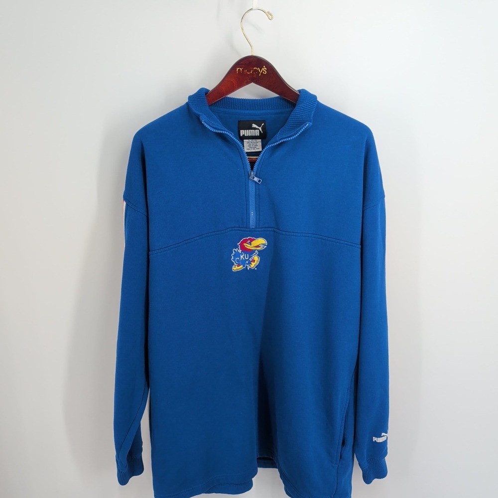 University of‎ Kansas Jayhawks NCAA Puma Mens Blue 1/4 Zip Sweatshirt Size XL